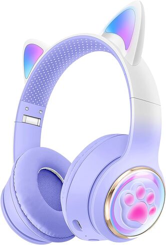 QearFun Cat Headphones for Girls Kids for School, Kids Bluetooth Headphones with Microphone & 3.5mm Jack, Teens Toddlers Wireless Headphones with Adjustable Headband for ipad/Tablet/PC-Black in Saudi Arabia