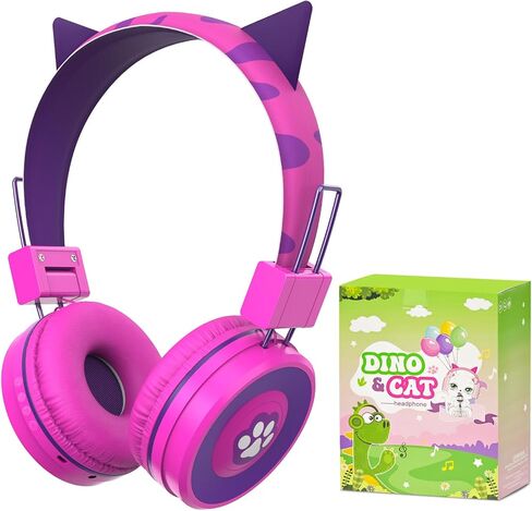 QearFun Cat Headphones for Girls Kids for School,Kids Bluetooth Headphones with Microphone & 3.5mm Jack,Teens Toddlers Wireless Headphones with Adjustable Headband for Tablet/PC/Smartphones-Pink in Saudi Arabia