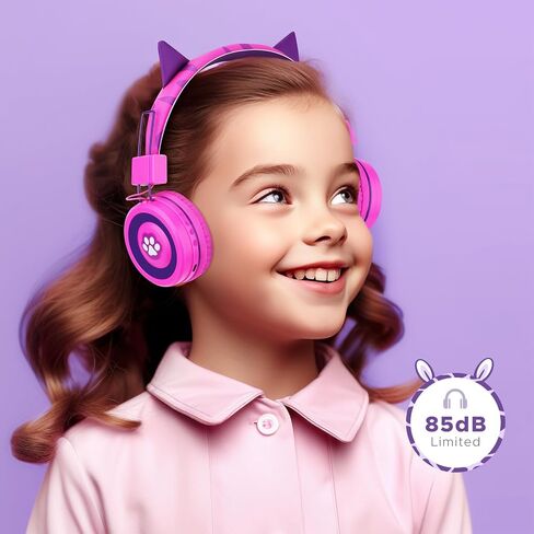 QearFun Cat Headphones for Girls Kids for School,Kids Bluetooth Headphones with Microphone & 3.5mm Jack,Teens Toddlers Wireless Headphones with Adjustable Headband for Tablet/PC/Smartphones-Pink in Saudi Arabia