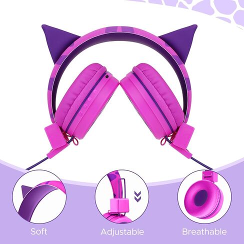 QearFun Cat Headphones for Girls Kids for School,Kids Bluetooth Headphones with Microphone & 3.5mm Jack,Teens Toddlers Wireless Headphones with Adjustable Headband for Tablet/PC/Smartphones-Pink in Saudi Arabia