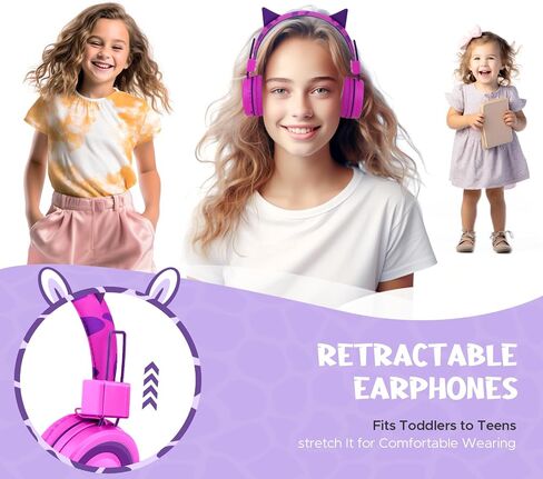 QearFun Cat Headphones for Girls Kids for School,Kids Bluetooth Headphones with Microphone & 3.5mm Jack,Teens Toddlers Wireless Headphones with Adjustable Headband for Tablet/PC/Smartphones-Pink in Saudi Arabia