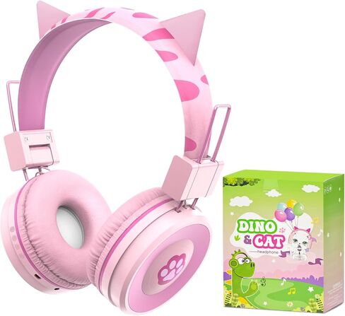 QearFun Cat Headphones for Girls Kids for School,Kids Bluetooth Headphones with Microphone & 3.5mm Jack,Teens Toddlers Wireless Headphones with Adjustable Headband for Tablet/PC/Smartphones-Pink in Saudi Arabia