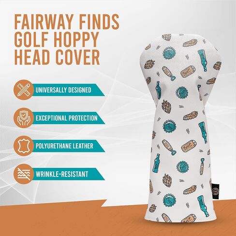 غطاء رأس Fairway Finds Golf Culb Hoppy، تصميم أبيض منقوش على شكل بيرة، تصميم خشبي 3 5 in Kuwait