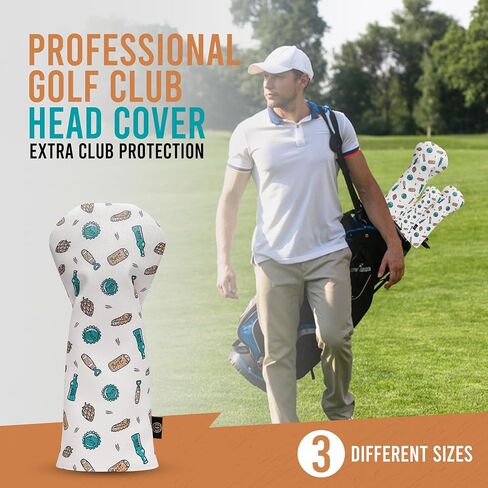 غطاء رأس Fairway Finds Golf Culb Hoppy، تصميم أبيض منقوش على شكل بيرة، تصميم خشبي 3 5 in Kuwait