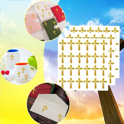 600 Pcs Kids Crosses Stickers Vinyl Art Decor Label Gold Jesus Christian Stickers Religious Cross Sticker Vinyl Art Decor for Church Classroom Party Favor Scrapbooking Calendars in Saudi Arabia