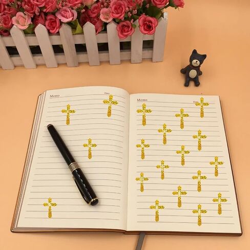 600 Pcs Kids Crosses Stickers Vinyl Art Decor Label Gold Jesus Christian Stickers Religious Cross Sticker Vinyl Art Decor for Church Classroom Party Favor Scrapbooking Calendars in Saudi Arabia