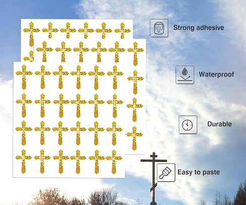 600 Pcs Kids Crosses Stickers Vinyl Art Decor Label Gold Jesus Christian Stickers Religious Cross Sticker Vinyl Art Decor for Church Classroom Party Favor Scrapbooking Calendars in Saudi Arabia