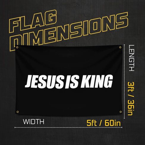 Gold Trident Jesus is King Flag Banner - إلهام المساحة الجمالية لصالة الألعاب الرياضية أو مسكنك - قم بتغذية تمرينك بالإيمان الملهم والثناء - ابقِ متحفزًا بفن التحفيز الرائع - 3 × 5 أقدام in Kuwait