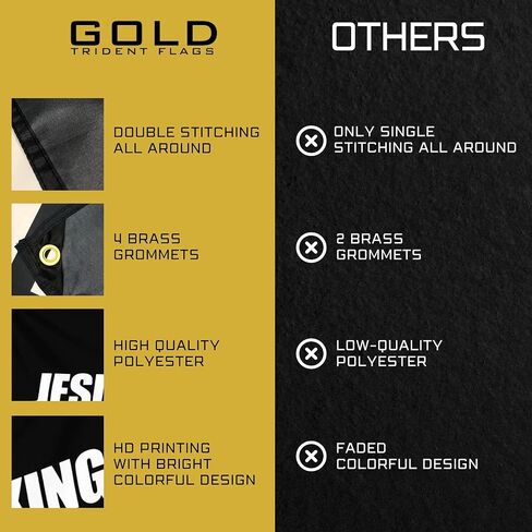 Gold Trident Jesus is King Flag Banner - إلهام المساحة الجمالية لصالة الألعاب الرياضية أو مسكنك - قم بتغذية تمرينك بالإيمان الملهم والثناء - ابقِ متحفزًا بفن التحفيز الرائع - 3 × 5 أقدام in Kuwait