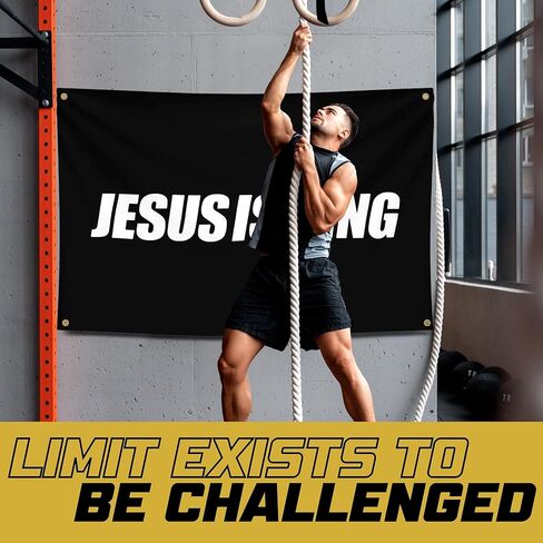 Gold Trident Jesus is King Flag Banner - إلهام المساحة الجمالية لصالة الألعاب الرياضية أو مسكنك - قم بتغذية تمرينك بالإيمان الملهم والثناء - ابقِ متحفزًا بفن التحفيز الرائع - 3 × 5 أقدام in Kuwait