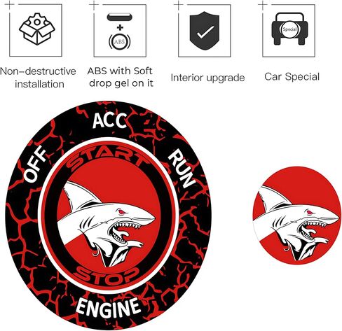 Car Push Start Button Cover for Dodge Challenger Charger Durango Chrysler Journey Ram Accessories 2015-2024, Engine Starter Ignition Protective Cover Badge-Unique Angry Shark Design-Ruby Red in Saudi Arabia