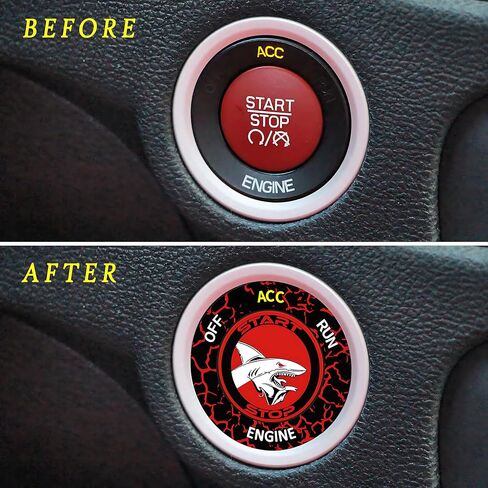 Car Push Start Button Cover for Dodge Challenger Charger Durango Chrysler Journey Ram Accessories 2015-2024, Engine Starter Ignition Protective Cover Badge-Unique Angry Shark Design-Ruby Red in Saudi Arabia