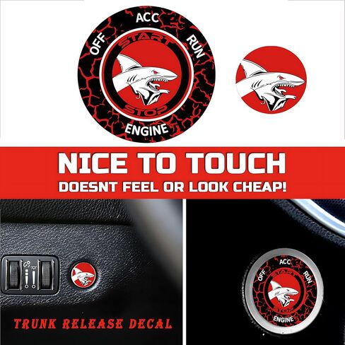 Car Push Start Button Cover for Dodge Challenger Charger Durango Chrysler Journey Ram Accessories 2015-2024, Engine Starter Ignition Protective Cover Badge-Unique Angry Shark Design-Ruby Red in Saudi Arabia