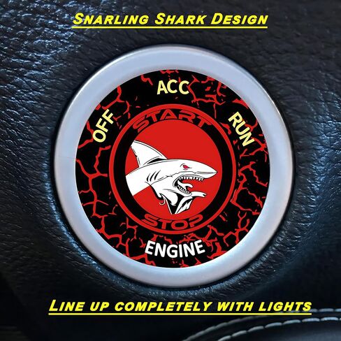 Car Push Start Button Cover for Dodge Challenger Charger Durango Chrysler Journey Ram Accessories 2015-2024, Engine Starter Ignition Protective Cover Badge-Unique Angry Shark Design-Ruby Red in Saudi Arabia