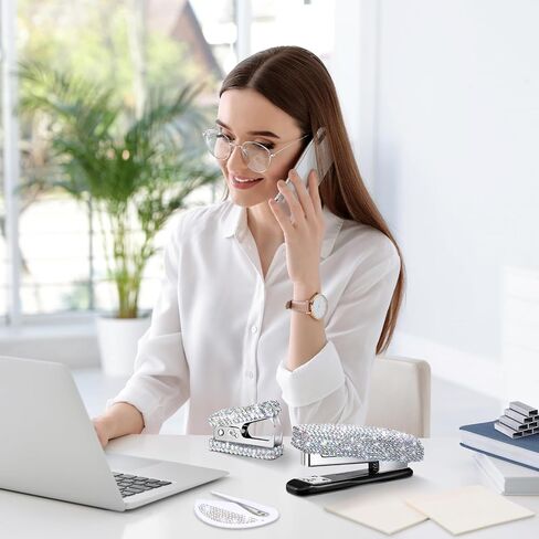 مجموعة إكسسوارات مكتب بلينغ مكونة من 9 قطع من الكريستال اللامع تتضمن مقصًا ودباسة مع دبابيس وموزع شريط وأقلام وفتاحة رسائل ومزيل دبابيس وملاحظات لاصقة للنساء والفتيات in Kuwait