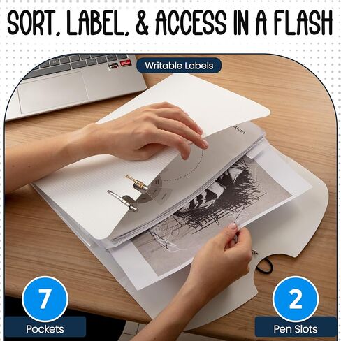 مجلد ملفات قابل للتوسيع بـ 7 جيوب - أزرق فاتح - 13 بوصة × 9.8 بوصة - مجلد أكورديون للحفاظ على أوراق بحجم الحروف منظمة - منظم ملفات الأكورديون البلاستيكي - منظم ملفات الأكورديون in Kuwait