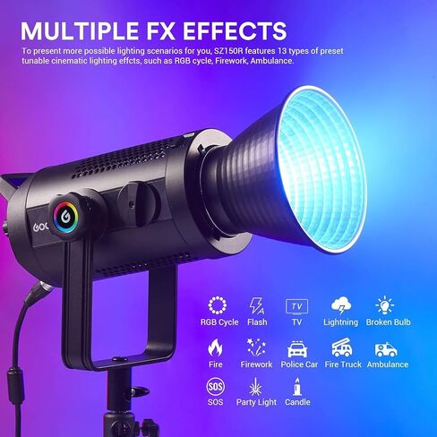 Godox SZ150R 150W RGB LED Video Light, Bicolor LED Light 2800K-6500K with Remote RC-R9 & 37FX Effects, CRI 97+ Bowens Mount LED Continuous Light, Silent Mode for Videorecording in Saudi Arabia