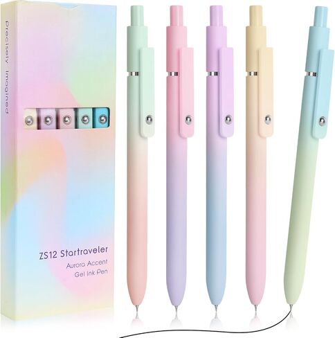 Retractable Gel Ink Pens, 5 Pcs Pastel Gel Pens Black Ink No Smear No Bleed 0.5 mm Pens Fine Point Smooth Writing Pens, Cute Aesthetic Pens with Comfort Grip for Journaling Note Taking in Saudi Arabia
