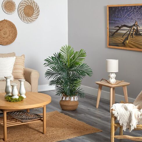 Nearly Natural 40in. Areca Artificial Palm Tree in Boho Chic Handmade Natural Cotton Woven Planter with Tassels UV Resistant (Indoor/Outdoor) in Saudi Arabia