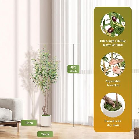 TAMIAIA™ Premium Artificial Olive Tree 6FT - Faux Olive Tree Artificial Indoor for Home Decor, Tall Fake Plants Olive Tree with Lifelike Branches & Greener Leaves & Ripe Fruits (5FT) in Saudi Arabia