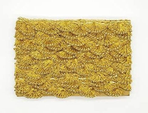 Pankh Border Original Handmade Moti Pearl Bead Embellished Lace for Dresses, Sarees, Suits, Blouses, Dupattas, Bags, Bed Covers, Art & Craft in Golden Colors Pack of 9 Mtrs/ 9.5 Yard in Saudi Arabia