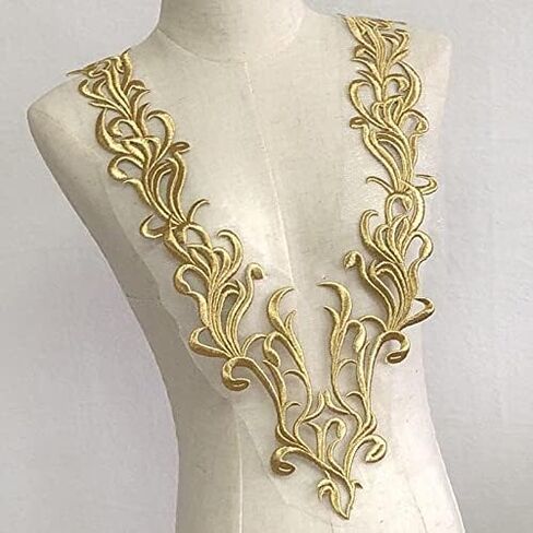 Gold Embroidered Lace Neckline Collar Warm Tones Floral Brown Leaf Applique Patches Scrapbooking Embossed Sewing (Style E) in Saudi Arabia