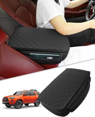 غطاء وحدة التحكم المركزية لسيارة Toyota 4Runner 2024 2010-2023 غطاء مسند الذراع الجيل الخامس 4Runner ملحقات أسود مع جيوب ترقية من جلد البولي يوريثان in Kuwait