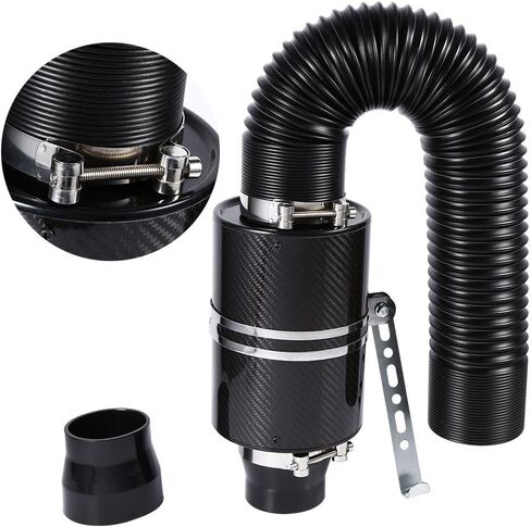 Intake Air Filter, Car Intake Induction Filter 3" Air Intake Carbon Fiber Box Cold Air Filter Feed Enclosed Intake Induction Pipe Hose Kit Air Intake Filter Induction Kit in Saudi Arabia