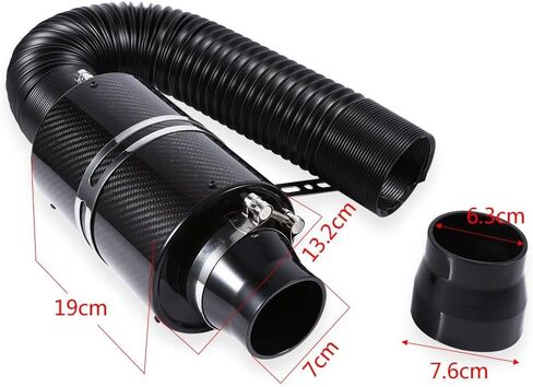 Intake Air Filter, Car Intake Induction Filter 3" Air Intake Carbon Fiber Box Cold Air Filter Feed Enclosed Intake Induction Pipe Hose Kit Air Intake Filter Induction Kit in Saudi Arabia