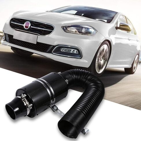 Intake Air Filter, Car Intake Induction Filter 3" Air Intake Carbon Fiber Box Cold Air Filter Feed Enclosed Intake Induction Pipe Hose Kit Air Intake Filter Induction Kit in Saudi Arabia