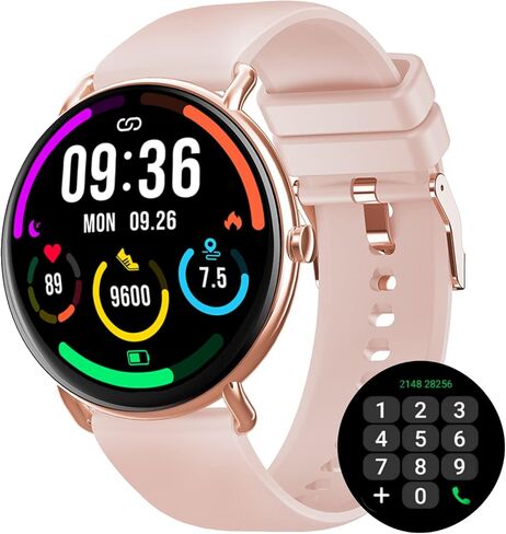 AMOLED Smart Watch (Answer/Make Call) for Women, With/Without Phone Mode, 1.43" Round Fitness Watch, Body Temperature Thermometer, Heart Rate, SpO2, Sleep Monitor, 7-10 Days Battery, Pink in Saudi Arabia