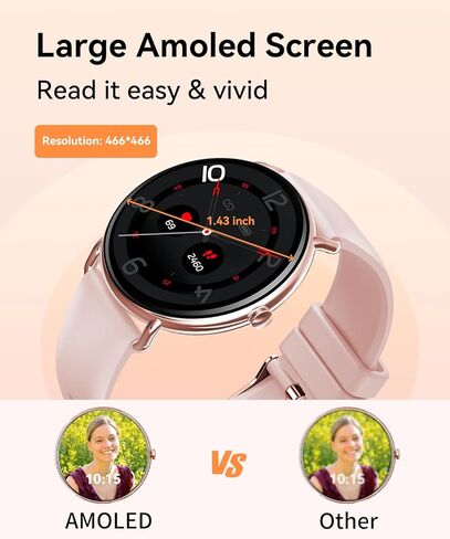 AMOLED Smart Watch (Answer/Make Call) for Women, With/Without Phone Mode, 1.43" Round Fitness Watch, Body Temperature Thermometer, Heart Rate, SpO2, Sleep Monitor, 7-10 Days Battery, Pink in Saudi Arabia