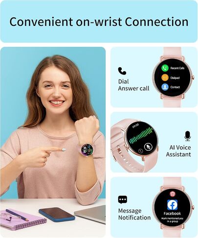 AMOLED Smart Watch (Answer/Make Call) for Women, With/Without Phone Mode, 1.43" Round Fitness Watch, Body Temperature Thermometer, Heart Rate, SpO2, Sleep Monitor, 7-10 Days Battery, Pink in Saudi Arabia