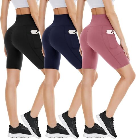 3 Pack Biker Shorts for Women – 8"/5" High Waisted Tummy Control Workout Seamless Shorts for Gym Yoga in Saudi Arabia