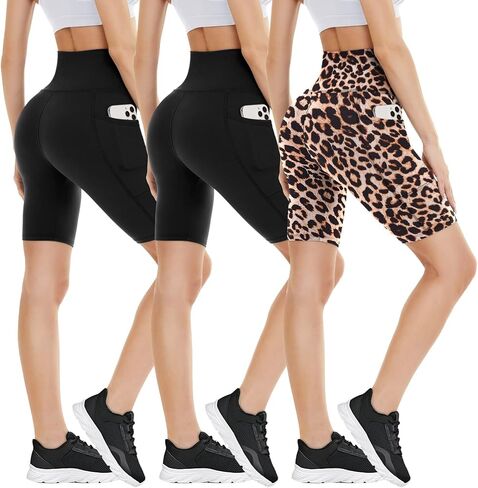 3 Pack Biker Shorts for Women – 8"/5" High Waisted Tummy Control Workout Seamless Shorts for Gym Yoga in Saudi Arabia