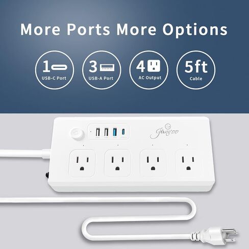 Surge Protector Extension Cord Jinvoo Power Strips with USB C Port with 4 Widely Spaced Outlets and 4 USB Ports for Home or Office in Saudi Arabia