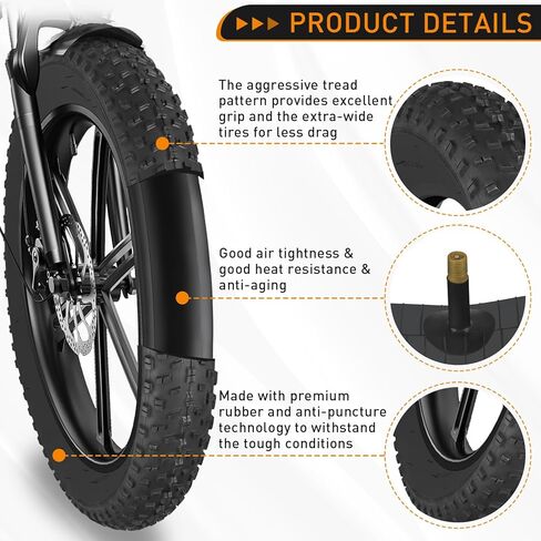 إطارات دراجة مقاس 20 × 4.0، إطار سميك لـ MTB، مجموعة استبدال إطارات الدراجة الدهنية للدراجة الإلكترونية تتضمن إطارات دراجة سميكة شديدة التحمل، أنبوب إطار سميك، رافعة إطار متوافقة مع شارع الثلج الجبلي الواسع لجميع التضاريس in Kuwait