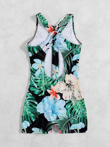 Floerns Women's Bathing Suit Zip Up Cut Out Athletic Shorts One Piece Swimsuit in Saudi Arabia