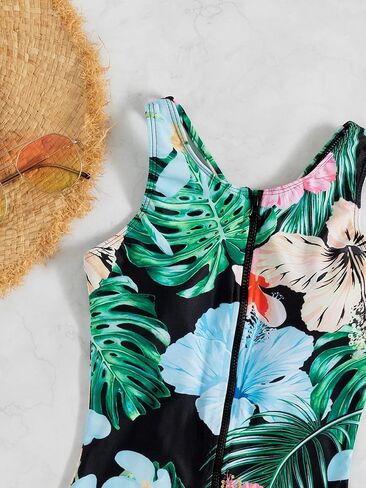 Floerns Women's Bathing Suit Zip Up Cut Out Athletic Shorts One Piece Swimsuit in Saudi Arabia