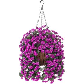 Autumn Hanging Baskets Artificial Flowers for Outdoor Interior Decor, Artificial Daisies Flowers shrubs Flowers Plants with Baskets for Home Porch Garden Patio Patio Fall Decor(Orange)