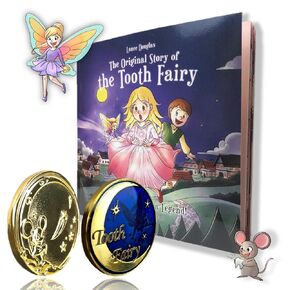 Tooth Fairy Gift Set Keepsake Gold Coin and Tooth Fairy Book for Girls