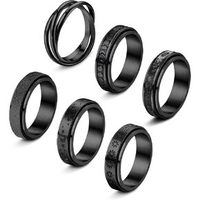 Subiceto 6 Pcs Spinner Rings for Women Stainless Steel Fidget Band Rings Set Moon Star Flower Sand Blast Finish Womens Ring for Stress Relieving Wedding in Kuwait