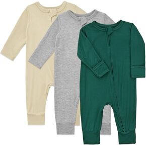 Aablexema Baby Footless Pajamas Bamboo Rayon 3pcs Unisex Infant Zipper Romper with Mitten Cuffs Sleep Play PJs