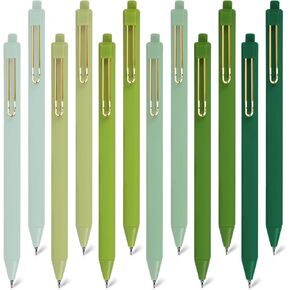 Whaline 12Pcs Black Ink Gel Pens Gradient Green Retractable Pens 0.5mm Fine Point Writing Pens Stationery Pens Set with Clip for School Office Supplies, 5.7 In