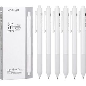 Premium Gel Roller Ball Pens, Fine Nib 0.5mm Pearl White Pen, 6PCS Black Gel Ink Smooth Writing Pen for School Office Household Goods Ideal Girls Boys Women Men Gifts
