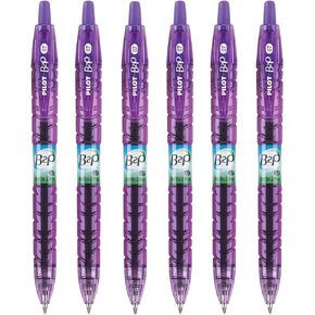 Pilot B2P - Bottle to Pen Refillable & Retractable Rolling Ball Gel Pen Made From Recycled Bottles, 0.7mm Fine Point, Purple Ink, 6-Pack