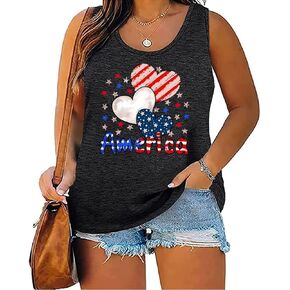 Plus Size 4th of July Independence Day Tank Tops for Women Summer American Flag Graphic Printed Tees Sleeveless Patriotic Top