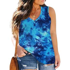 Women's Plus Size Tank Tops Sleeveless Shirt Sexy V Neck Summer Loose Baggy Floral Shirt Clothes