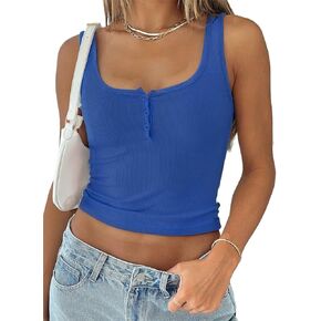 ForeFair Women Ribbed Tank Top Square Neck Sleeveless Basic Fitted Crop Tops Y2K Buttons Henley Vest
