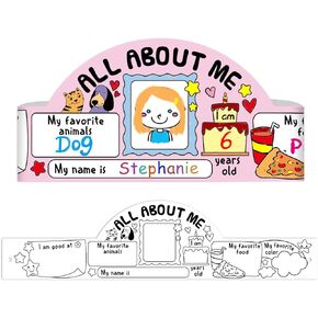 All About Me Crowns Craft Kit for Kids 24pcs First Day of School Coloring Paper Party Hats All About Me Paper Party Hats for Kindergarten Preschool Elementary Calssroom Activity Party Supplies